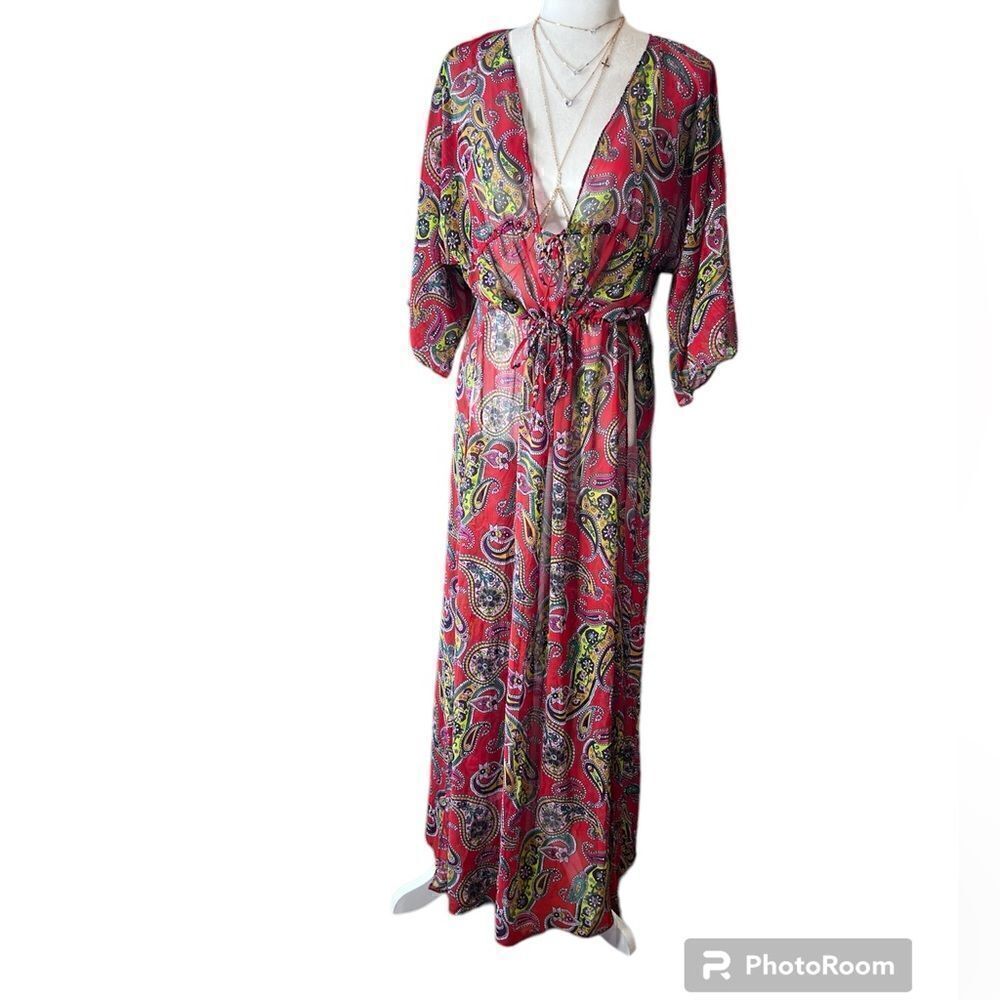 Vintage Cia Maritima Beachwear Coverup maxi paisley boho size medium